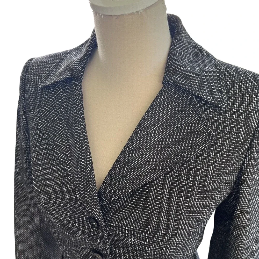 Tahari Preppy Office‎ Core Blazer Coat Button Down Woven Style Black Polyester 6